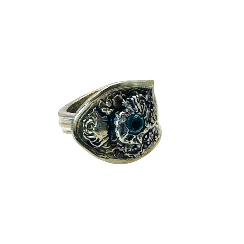 Vintage Spoon Ring With Aquamarine & Artisan Boho Metalwork Size 8 - Picture 10 of 17